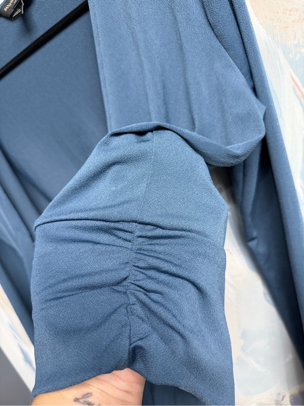 Banana Republic Blue Gray Wrap Top Small Long Sleeve V Neck Stretch Crepe - Picture 5 of 12